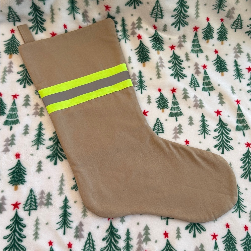 Tan Firefighter Christmas Stocking with Reflective Stripe